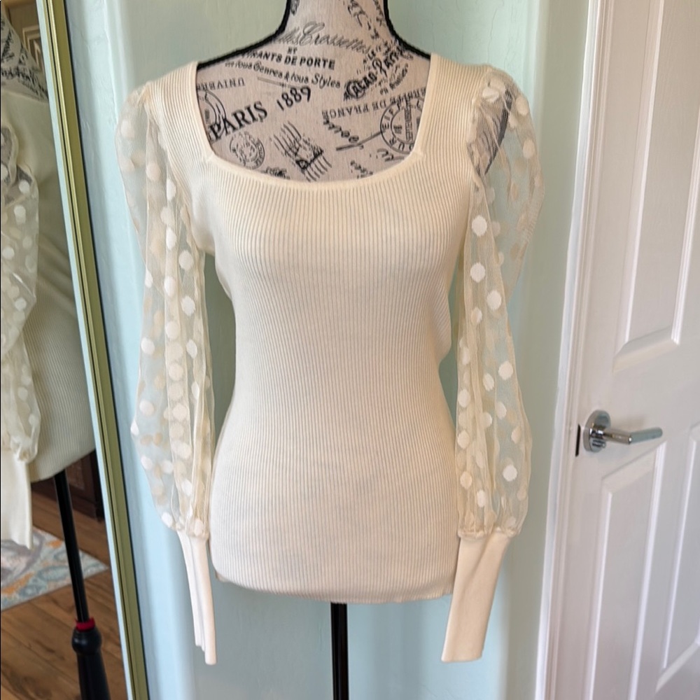 Vici Cream Ribbed Long Sleeve Blouse NWOT